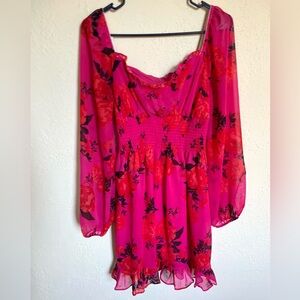 Betsey Johnson Hot Pink Floral Long Sleeve Mini Dress